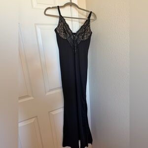 Lace Trim Black Long Slip Dress
